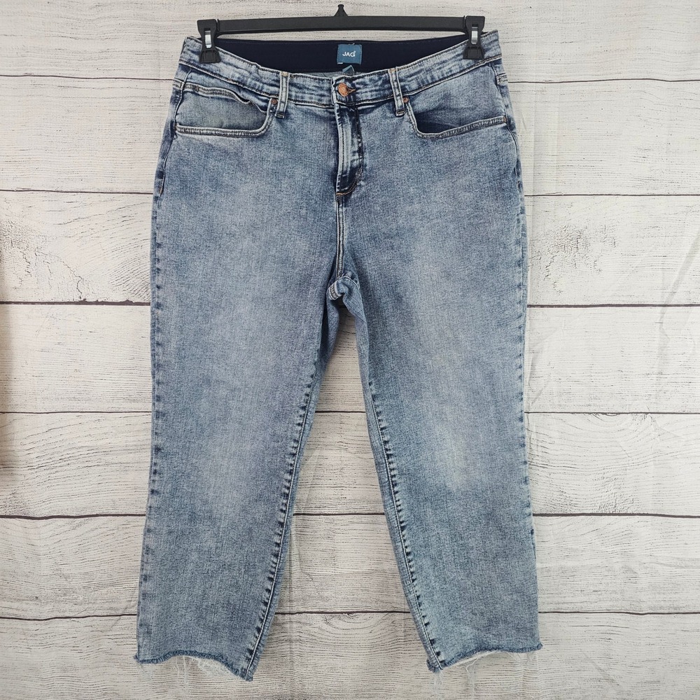 JAG 30W Ruby Straight Crop Jeans Raw Hem Stretch Med Acid Wash 1566